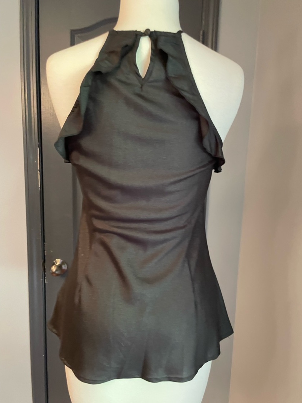 Vintage 90’s Club Black Ruffle Flower Halter Women’s Top - Picture 3 of 9